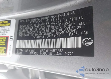 2020 Lexus Es 350 z USA, uszkodzony, nr VIN 58ADZ1B11LU073804